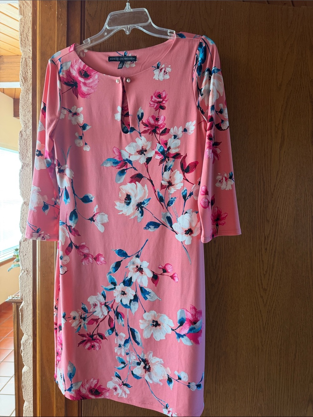 White House Black Market Pink Floral Long Sleeve Shift Dress